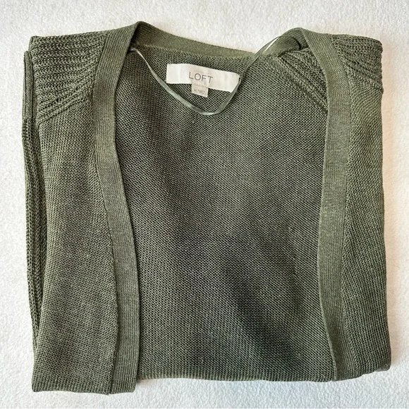 Loft Linen Rayon Blend Olive Green Cardigan No Closure Sage Army, size Medium - Picture 14 of 16